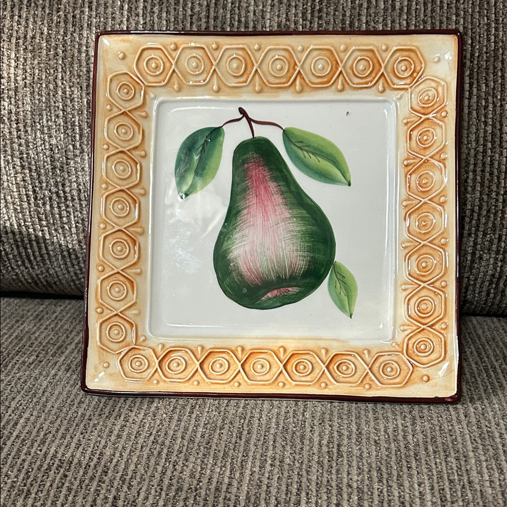 Decorative Pear Wall Art with Geometric Border